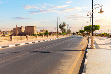 Road to the Luxor Temple of Egypt, sunny day view - obrazy, fototapety, plakaty