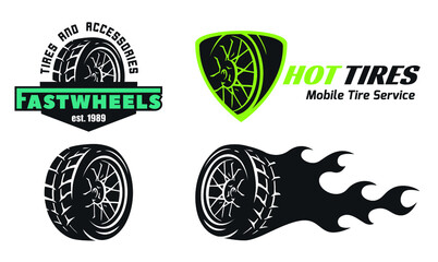 Set of tire shop logo design. Mobile tire repair badges. Logo for tyre storage company.