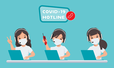 Call center emergency worker hotline to help and support patient during covid-19 disease.