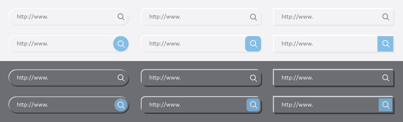 Set of www address search bar light and dark mode icons for app and web. Vector illustration.