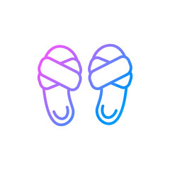Classic slippers outline icon. Homewear and sleepwear. Purple gradient symbol. Isolated vector illustration