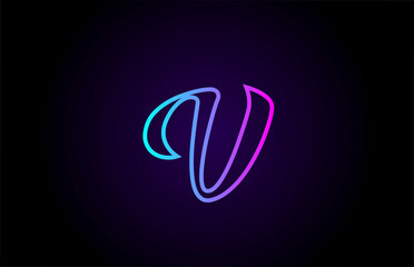 Fototapeta premium blue pink V line alphabet letter logo for business and company. Creative template design for lettering and corporate