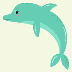 Cute dolphin swimming. Smiling cartoon character with blush. Flat vector illustration