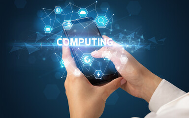 Hand using smartphone with technology concept