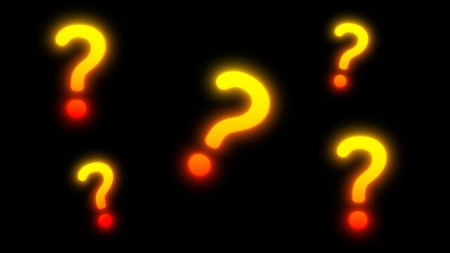 Large orange and red glowing question marks in various sizes sway left and right. Seamless loop animation with alpha channel. 