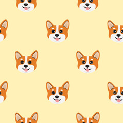 Seamless pattern with head corgi. Cartoon design animal character flat vector style. Baby texture for fabric, wrapping, textile, wallpaper, clothing. Funny little doggy.