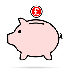 Piggy bank flat icon, sign vector with pound web symbol. Money income, economic graphic button