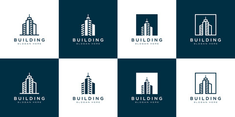 set of Building logo with line art style. city building abstract for logo design inspiration