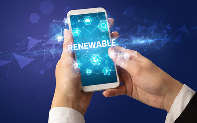 Hand using smartphone with technology concept