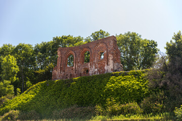 Fototapeta na wymiar Ruins of the Church of Saint Nicholas from the 15th century in Trzesacz, Poland