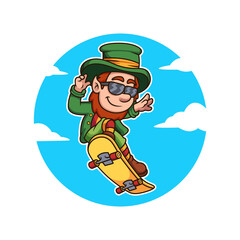 Leprechaun playing skateboard with cool pose