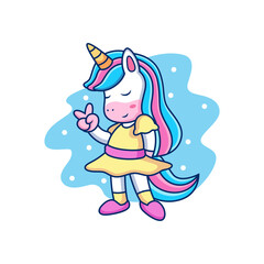 Obraz na płótnie Canvas Cartoon unicorn wear dress with cute pose