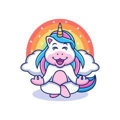 Cartoon unicorn doing yoga with cute pose