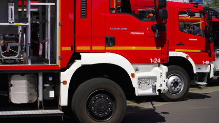 Car pool with fire engines of fire department Germany 2021