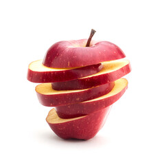 Fototapeta na wymiar Stack of sliced red apple isolated on white background
