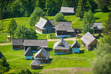 Open-air museum in Stara Lubovna, Slovakia, aerial view