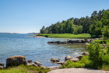The rocky view of Porkkalanniemi, rocks, stones and Gulf of Finland, Kirkkonummi, Finland