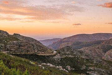 Naklejka premium Shot of Swartberg Pass during sunset in the Little Karoo Western Cape South Africa