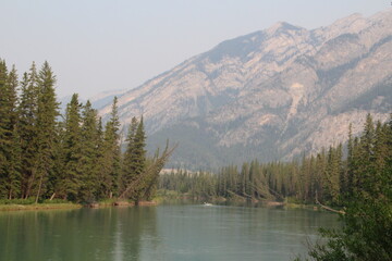 Fototapeta na wymiar Haze Down The River, Banff National Park, Alberta