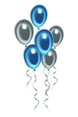 Beautiful festive balloons in blue and silver. Vector illustration isolated on white background.