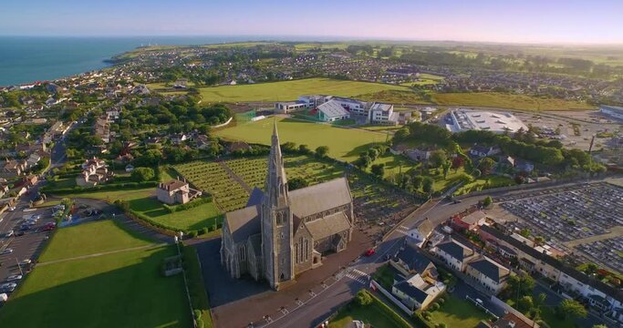 Aerial: Holy Cross Catholic Church in Tramore, Waterford, Ireland