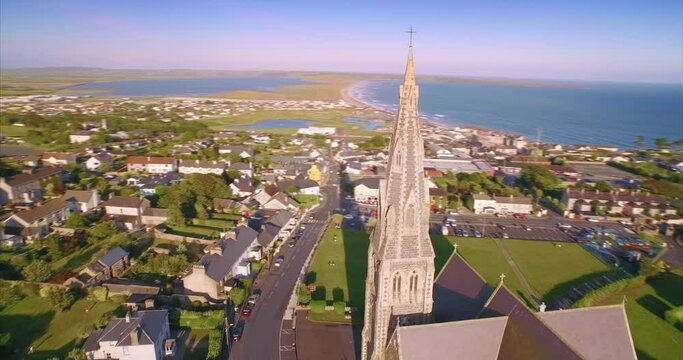 Aerial: Holy Cross Catholic Church in Tramore, Waterford, Ireland