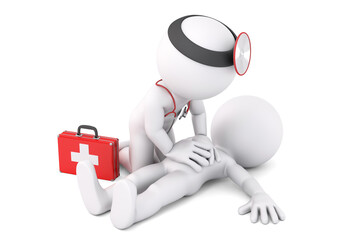 Paramedic helping to unconscious young man. 3D illustration. Isolated