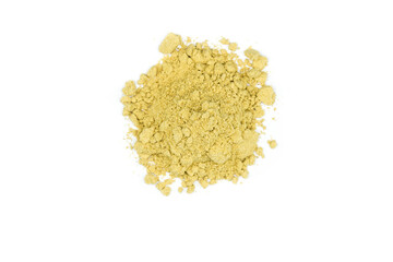 Ginger powder isolated on white background top view