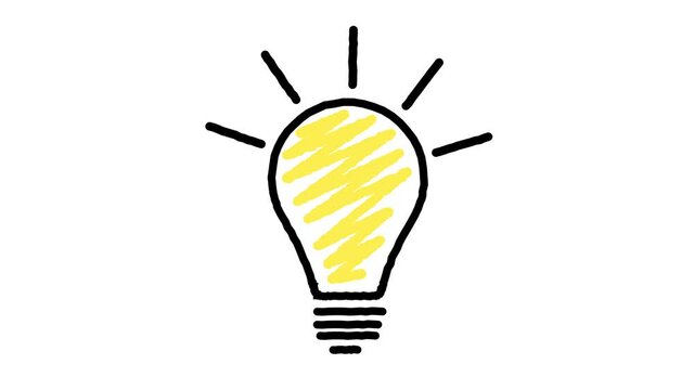 Hand drawn animated light bulb invention or idea concept. Animation 4k video