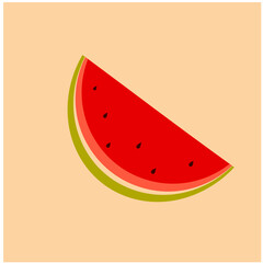 Vector illustration of a postcard with juicy sweet watermelon. Ripe watermelon. Slice of watermelon. Summer card with a watermelon wedge