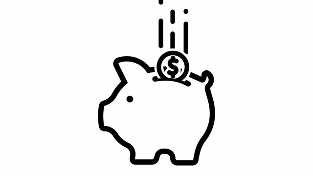Piggy bank for money savings. Coins falling in piggy bank. Saving money concept. 4k Animation