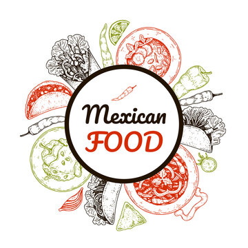 Mexican food hand drawn design. Vector illustration in sketch style