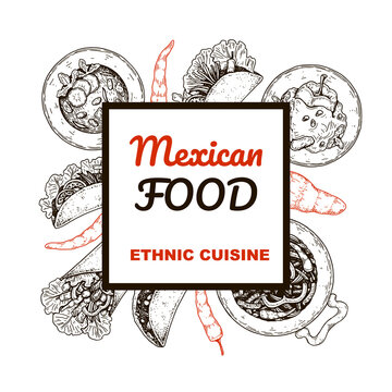 Mexican food hand drawn design. Vector illustration in sketch style