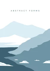 Fotobehang Mountain landscape abstract poster. Nature contemporary background, mid century scandinavian wall decor. Vector art © Studio Cantath