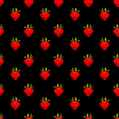 Strawberry seamless pattern. Summer digital paper. Seamless tile. Fabric, textile, paper design. Scrapbooking, wallpaper, wrapping paper. Stylish trendy fashion print. Bright strawberries on dark