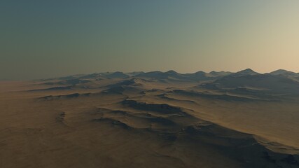 Obraz na płótnie Canvas realistic surface of an alien planet, view from the surface of an exo-planet, canyons on an alien planet, stone planet, desert planet 3d render