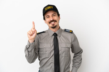 Young caucasian security man isolated on white background showing and lifting a finger in sign of the best