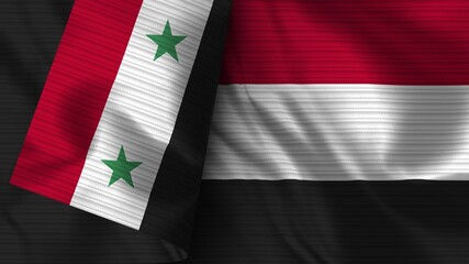 Yemen and Syria Realistic Flag – Fabric Texture 3D Illustration