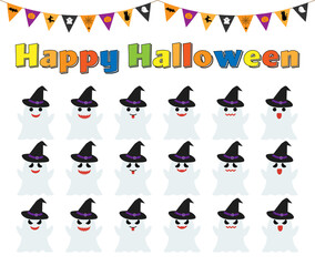 帽子を被ったお化けのベクターイラストセット