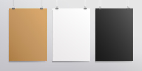 Set of vertical white and black poster - Mockup template for presentation your design. Realistic vector mockup blank poster, banner or cover