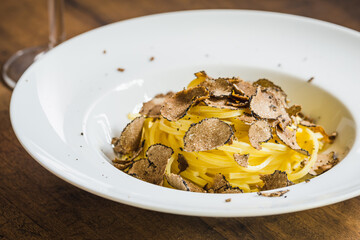 Pasta with truffles gourmet plate.