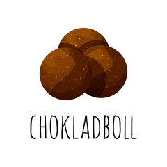 Chocolate ball or Swedish chokladboll. Traditional swedish sweets. Vector illustration in the cartoon style.