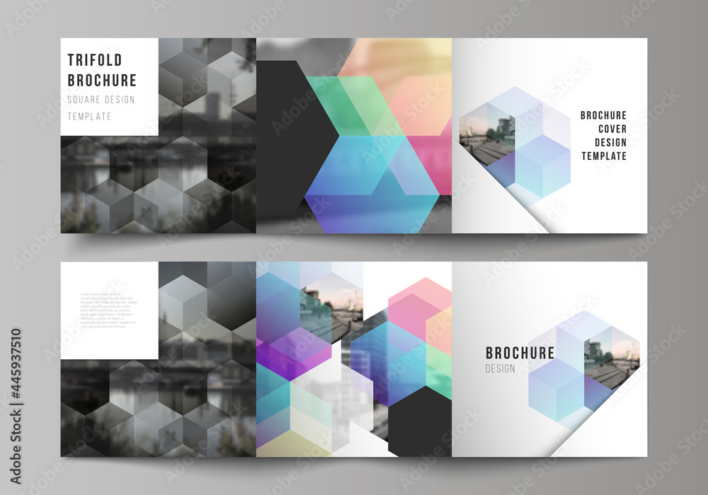 Wall mural vector layout of square format covers design templates with abstract shapes and colors for trifold b
