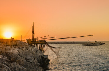 Apulia view of trabucco is an old fishing wood platform typical of the coast of Gargano National...
