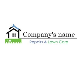 Fototapeta premium Repairing house logo template lawn care icon blue and green 