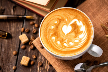 Heart shaped latte espresso calling for you to drink it in peace and relaxation, brewing of coffee