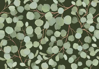 Tuinposter Eucalyptus bloemen aquarel naadloze patroon. Vector illustratie tropisch groen takken achtergrond © wooster
