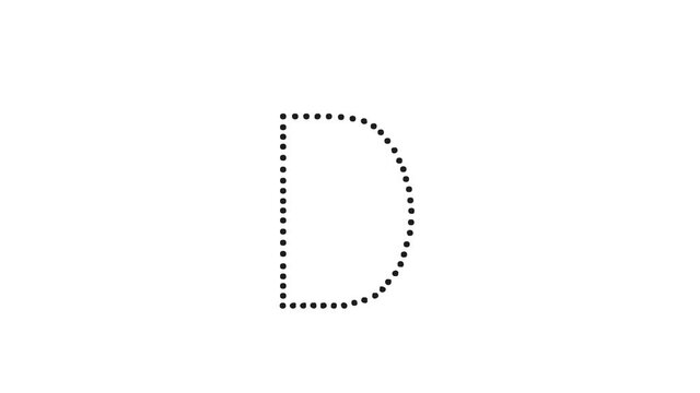 Tutorial for writing English alphabet. Trace the letter D with a pencil isolated on white background. Animated letters sample for children sequential writing of the letter D
