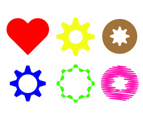 Vector eps colorful objects set: heart and scribble cogs