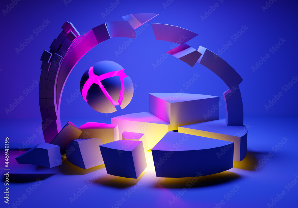 Poster abstract geometry background. background is blue debris of 3d elements. texture with abstract debris
